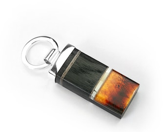64 GB flash drive key ring - amber, silver, black oak
