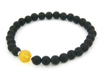 Amber bracelet with black onyx, bursztynowa bransoletka z czarnym onyksem