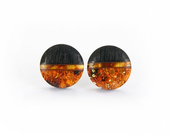 Cufflinks - black oak, amber, silver,gold