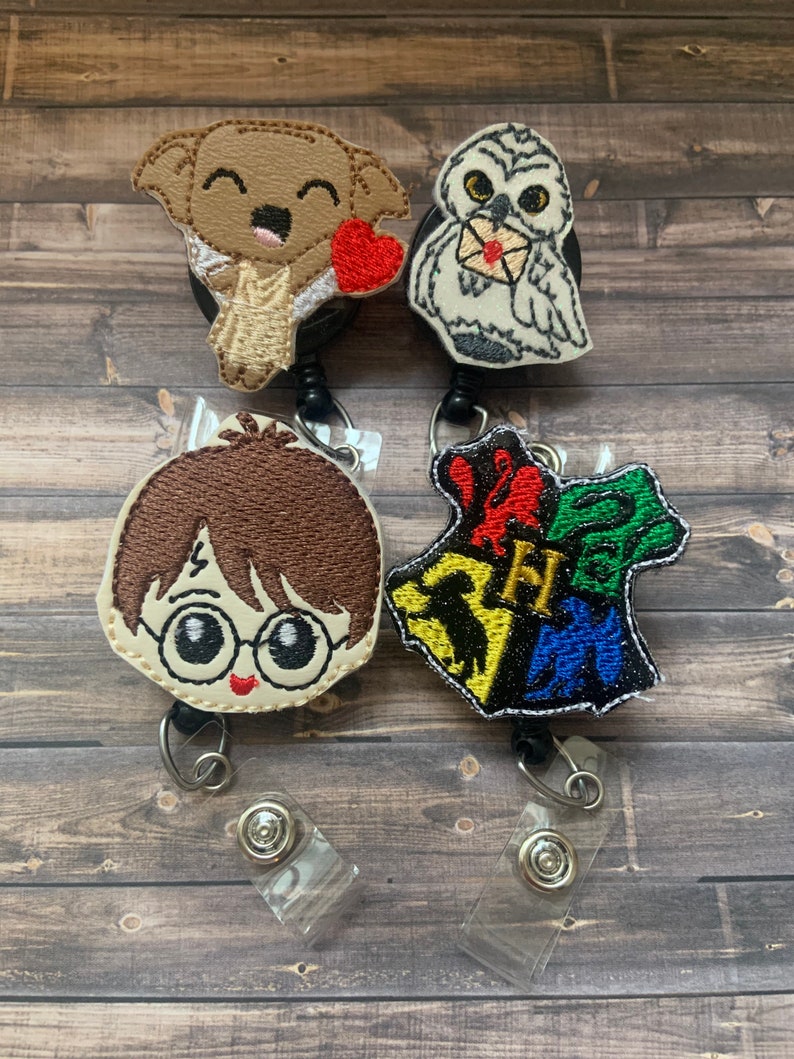 Nurse badge clip Teacher badge clip ID holder. Wizard collection set of 4 badge clips Badge clip retractable