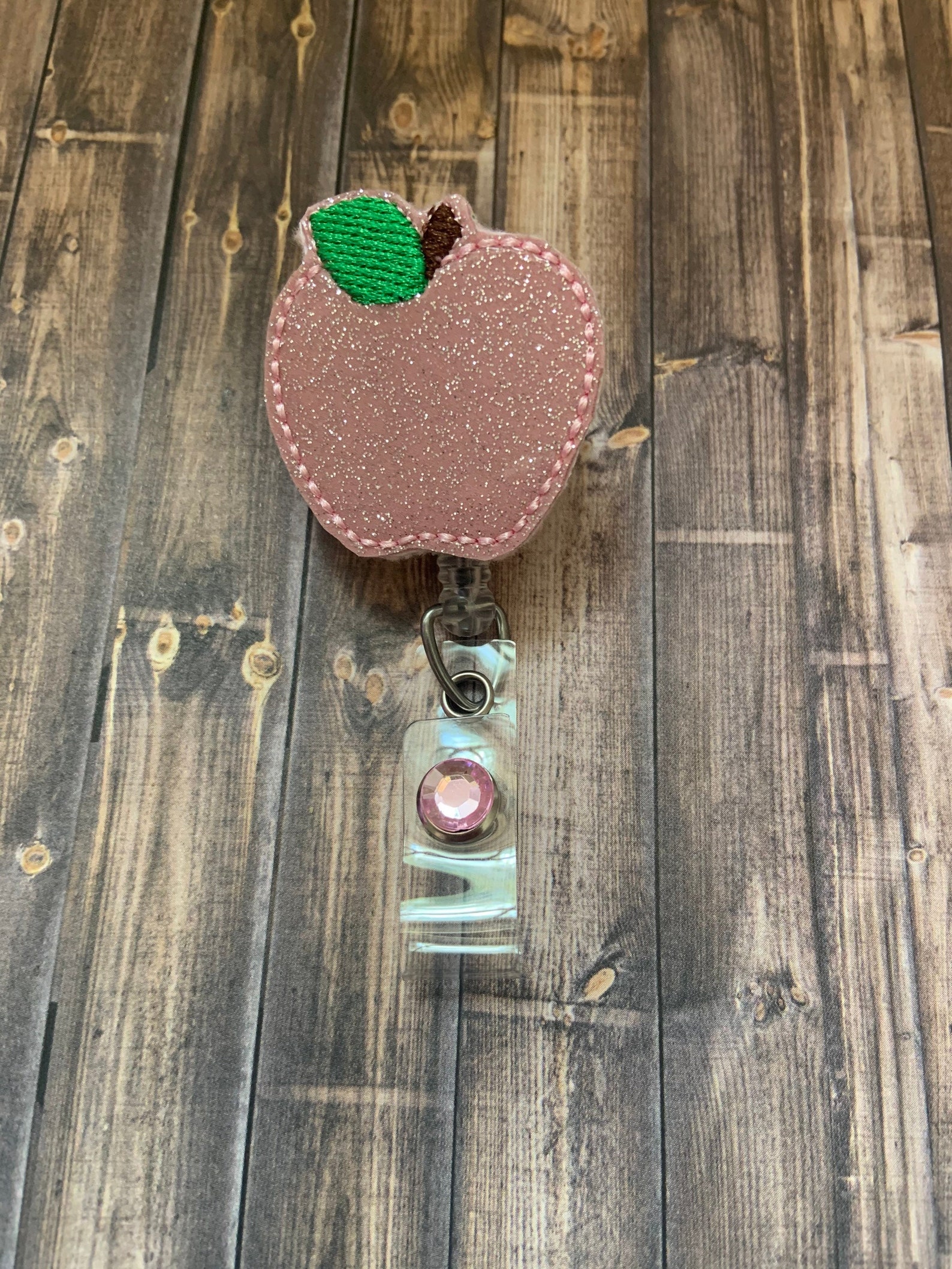 Teacher Pink apple. Teacher badge clip. Badge clip Etsy