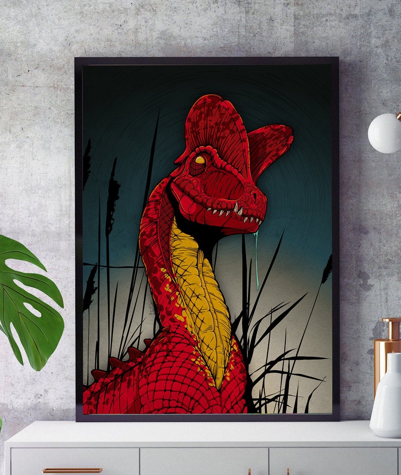 Dilophosaurus Dinosaur Print Jurassic World Etsy
