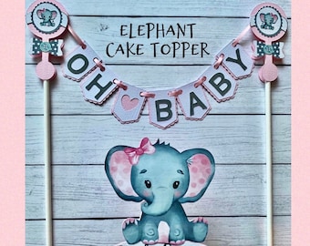 elephant baby shower cake topper, girl elephant cake topper, pink elephant cake topper, personalized elephant cake topper, elephant cake top