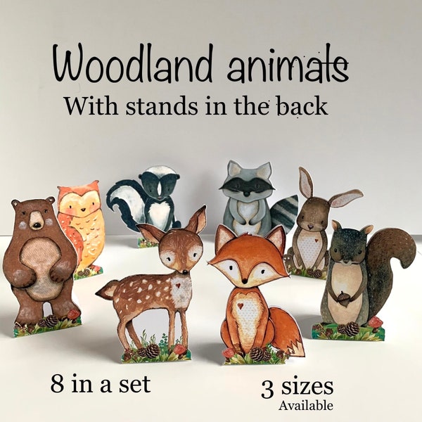 Woodland animals baby shower centerpiece decorations, Woodland themed centerpieces boy girl, set of 8 woodland animals on stands, woodland