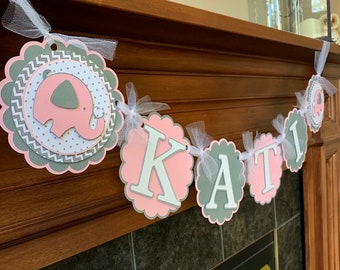 elephant baby shower decorations girl, customized elephant baby shower decoration decorations girl, personalized elephant decorations, baby