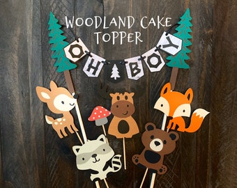 Personalized Woodland Baby Shower Cake Topper: Animals & Banner