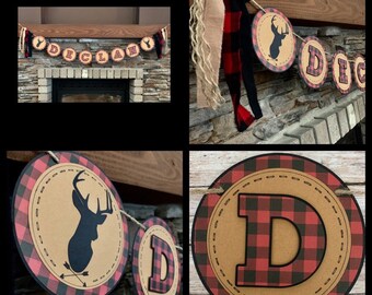 lumberjack deer banner, lumberjack stag banner, lumberjack bear banner, lumberjack baby shower decorations, lumberjack birthday decorations