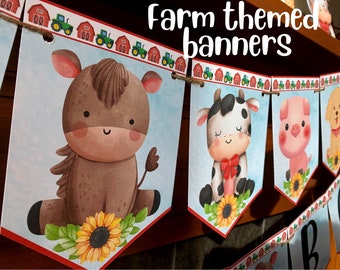 Farm themed baby shower decorations, farm animals baby shower banner, farm animal It’s a boy banner, cow sheep pig banner