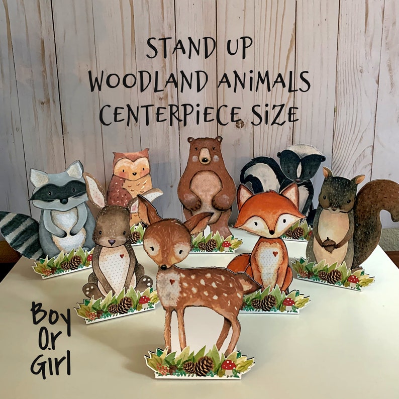 Woodland animals baby shower centerpiece decorations, Woodland themed centerpieces boy girl , set of 8 woodland animals on stands, woodland