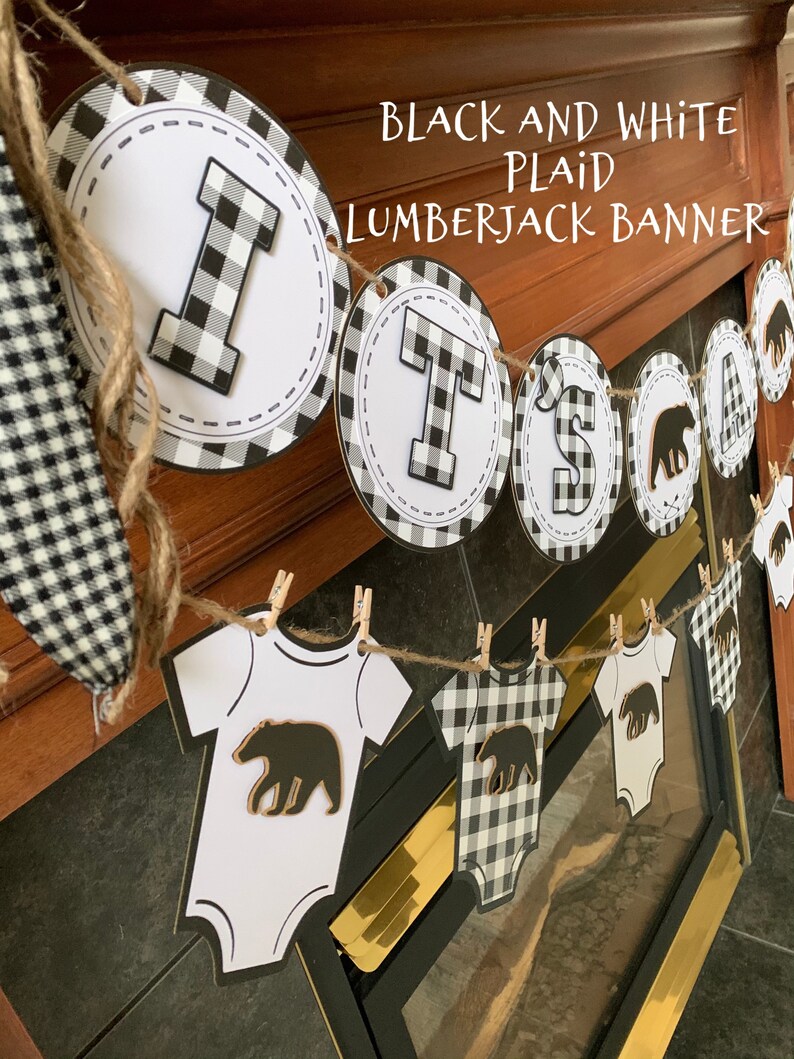 Black and White Lumberjack Baby Shower Decorations Black and Etsy