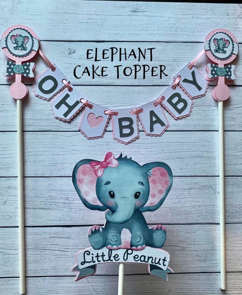 Elephant Baby Shower Cake Topper Girl Elephant Cake Topper Etsy