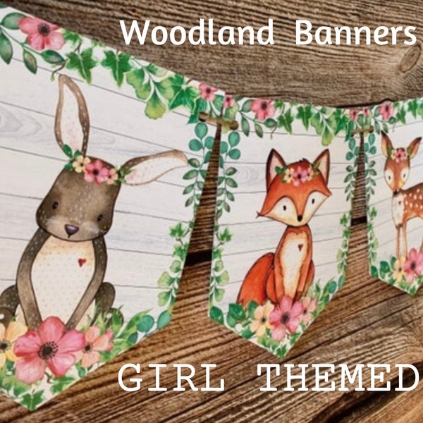 Woodland baby shower decorations girl, Woodland Baby shower banner girl woodland baby shower garland, baby girl woodland animal decor