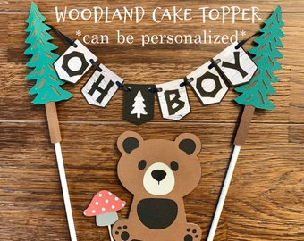 Personalized Woodland baby shower cake topper, customized Woodland bear cake topper, woodland bear cake topper, woodland animal cake topper