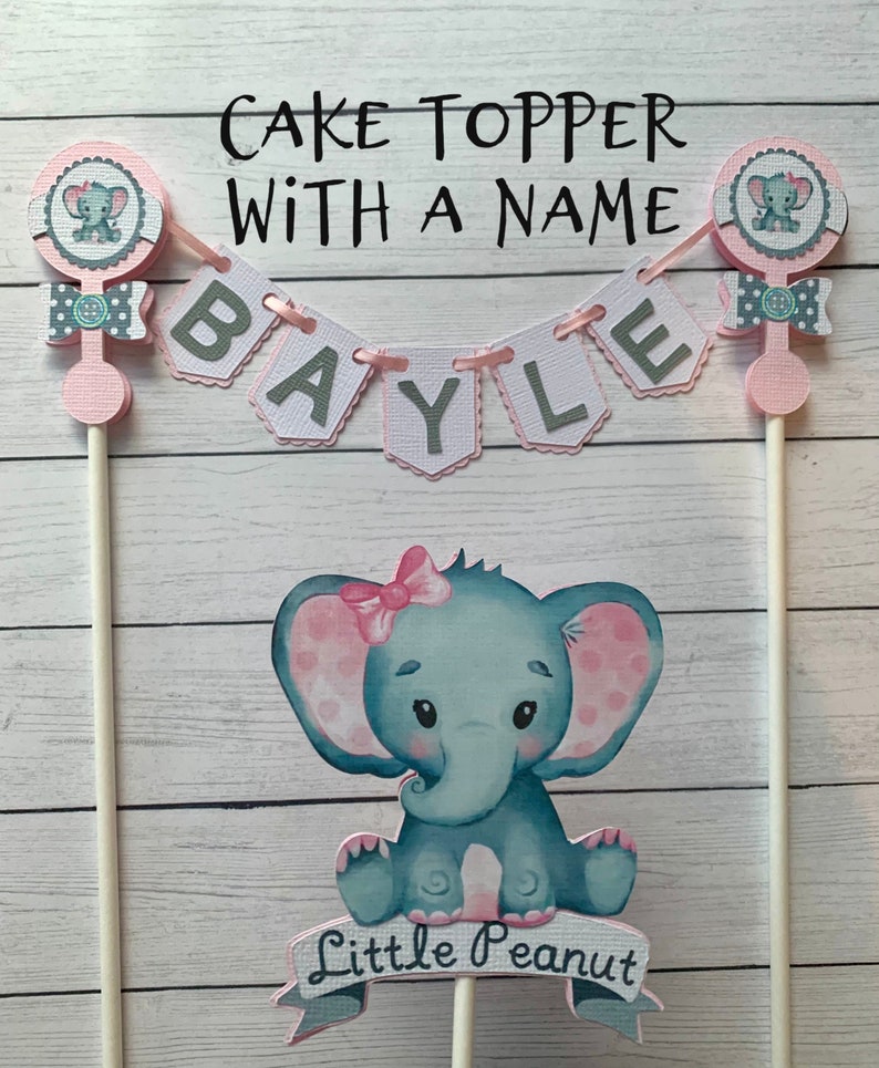 Elephant Baby Shower Cake Topper Girl Elephant Cake Topper Etsy