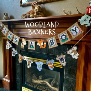 Woodland animal garland banner boy, Woodland theme Baby shower banner, woodland theme Nursery decoration boy, woodland party decorations