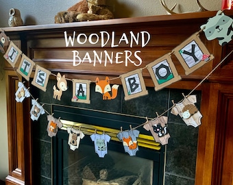 Woodland animal garland banner boy, Woodland theme Baby shower banner, woodland theme Nursery decoration boy, woodland party decorations