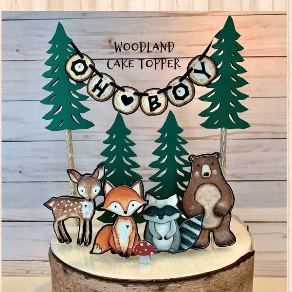 Woodland cake topper, Woodland themed cake topper, woodland baby shower decorations, woodland forest animal cake topper, Bear deer fox cake