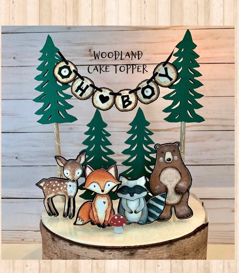 Woodland cake topper, Woodland themed cake topper, woodland baby shower decorations, woodland forest animal cake topper, Bear deer fox cake