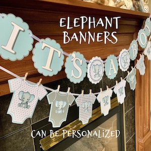 Elephant baby shower decorations boy, elephant baby blue banner decorations, elephant decorations signs swag garland banner boy, elephant