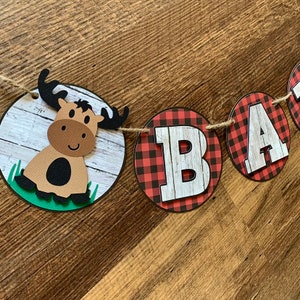 lumberjack baby shower decorations boy, buffalo plaid baby shower decorations boy, lumberjack bear moose baby shower decorations, baby name