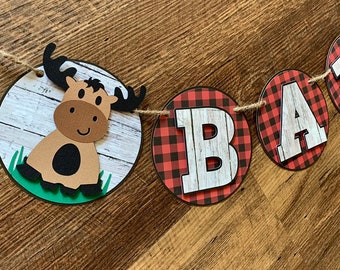 lumberjack baby shower decorations boy, buffalo plaid baby shower decorations boy, lumberjack bear moose baby shower decorations, baby name