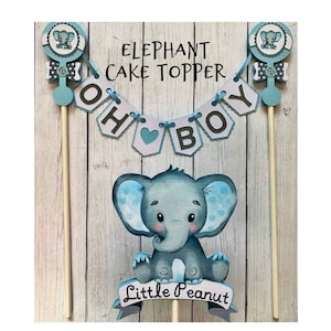 elephant baby shower cake topper, boy elephant cake topper, blue gray elephant cake topper, personalized elephant cake topper, elephant cake