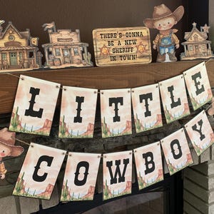 Little cowboy  baby shower decorations, cowboy or western baby shower banner, cowboy or western themed baby shower centerpieces, boy rodeo