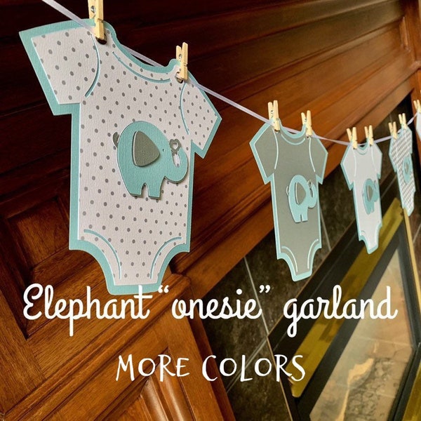 elephant baby shower onesie garland banner, baby boy elephant garland, baby shower decorations elephant themed, elephant baby shower banner