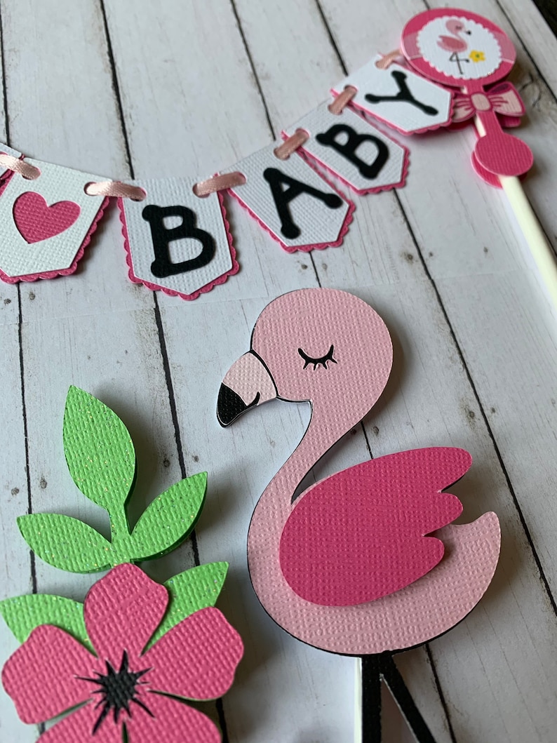 Flamingo Themed Baby Shower Cake Topper Pink Flamingo Baby Etsy