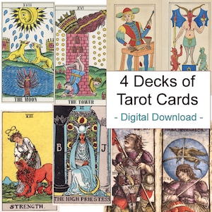 Jeu de cartes de tarot diseuse de bonne aventure Art Illustrations éphémères impression numérique téléchargement Junk Journal Clipart collage Collection Scrapbooking tzigane