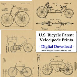 U.S. Bicycle Velocipede Patent Designs Digitale Download Prints Vintage Junk Journal Collage Collection Clipart Fietsen Afdrukbaar Cadeau