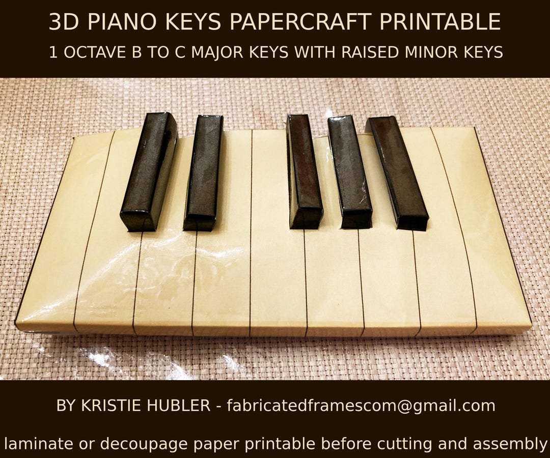 Piano Keys Paper Crafts Printable 3D Papercraft Digital Download 6x3