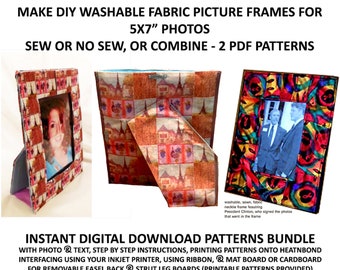 Washable Photo Frame Patterns for 5x7 inch - printable digital instant download bundle - sewing or no sew project