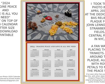 Imagine Peace Photo 2024 Calendar PDF Digital Download Printable Letter Size John Lennon Memorial Strawberry Fields Central Park NYC