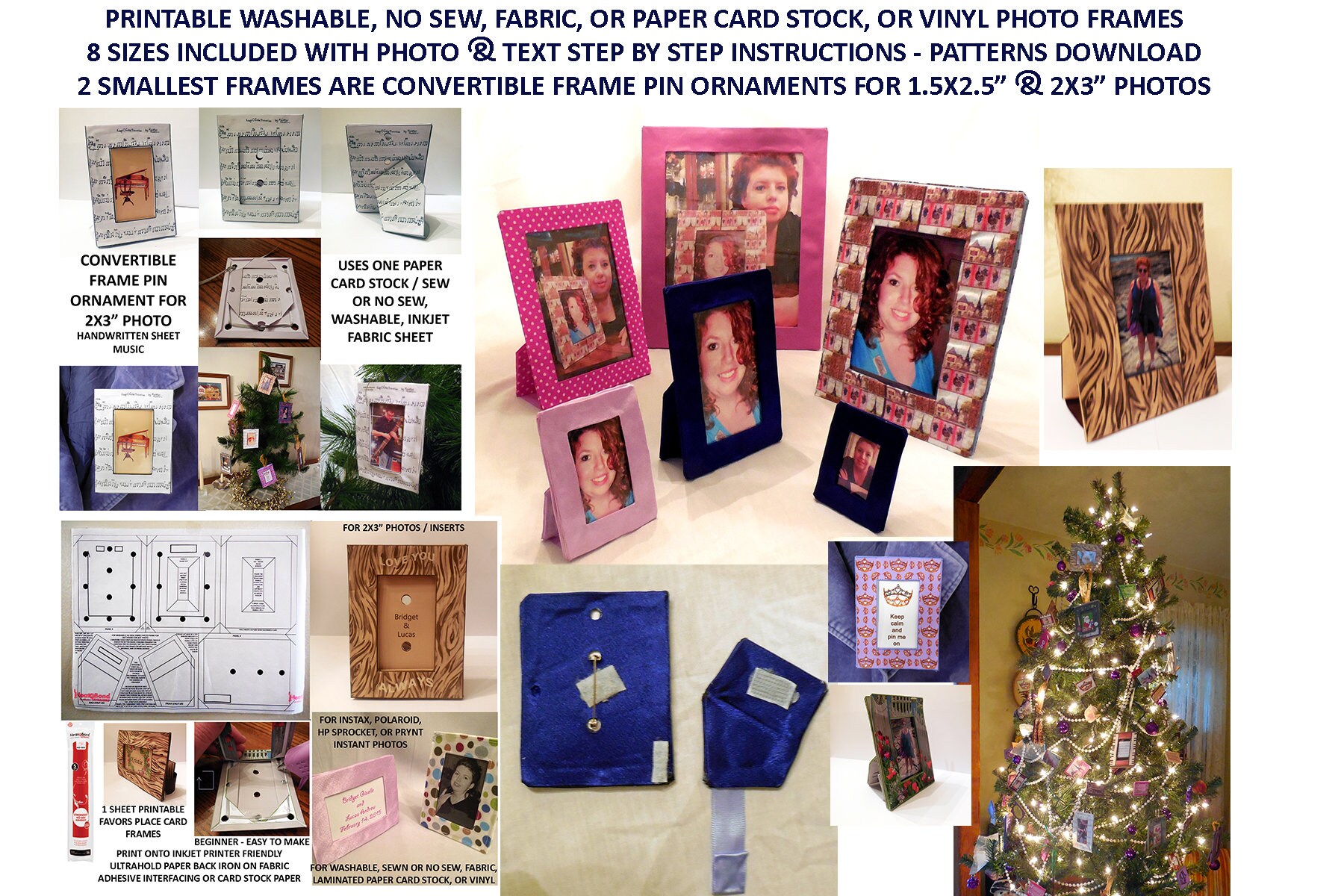 8 Washable No Sew Tabletop Photo Frame Printable Sizes Pattern 50