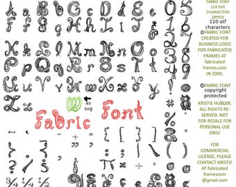 Fabric Font Download: Sewing Typeface for Print, Cards. Paper Crafts otf Textile Typography Install 110 Characters + 114 SVG Files Bundle