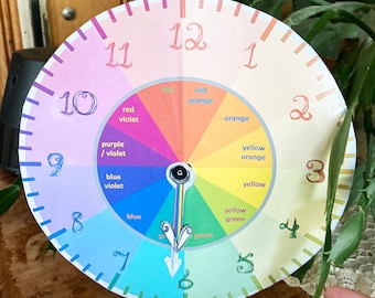 Tell Time Clock Color Wheel Printable Educational With Movable Hour Minute Hands Color Intervals Fabric Font Numbers