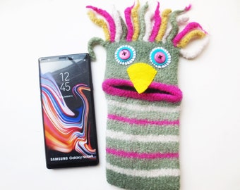 XXXL Smartphone Monster, Rebhuhn "Rebecca", gefilzt, Handy Hülle für Smartphones bis  17,7cm x 8,6cm, Filz, Unikat, Huawei Mate 20X