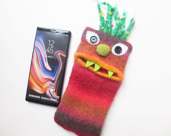 XXXL Smartphone Monster "Ricardo", Handy Hülle, für Smartphones von bis. 17,8 x 8,5cm, Huawei Mate 20x Handymonster, Unikat, gefilzt, Filz