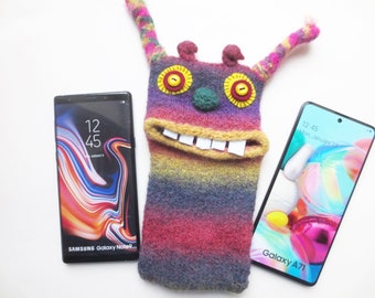 XXXL Handyhülle "Luzia" Monster, für Smartphone bis 17,8cm x 8,5cm , Filz, Huawei Mate 20 X, gefilzt, Unikat, z.B.