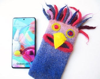 XXXL Handytasche "Goliath", für Smartphones bis  16,5cm x 7,8cm , gefilzt, Unikat, Smartphonemonster, Handymonster, Galaxy A71, Xiaomi T10