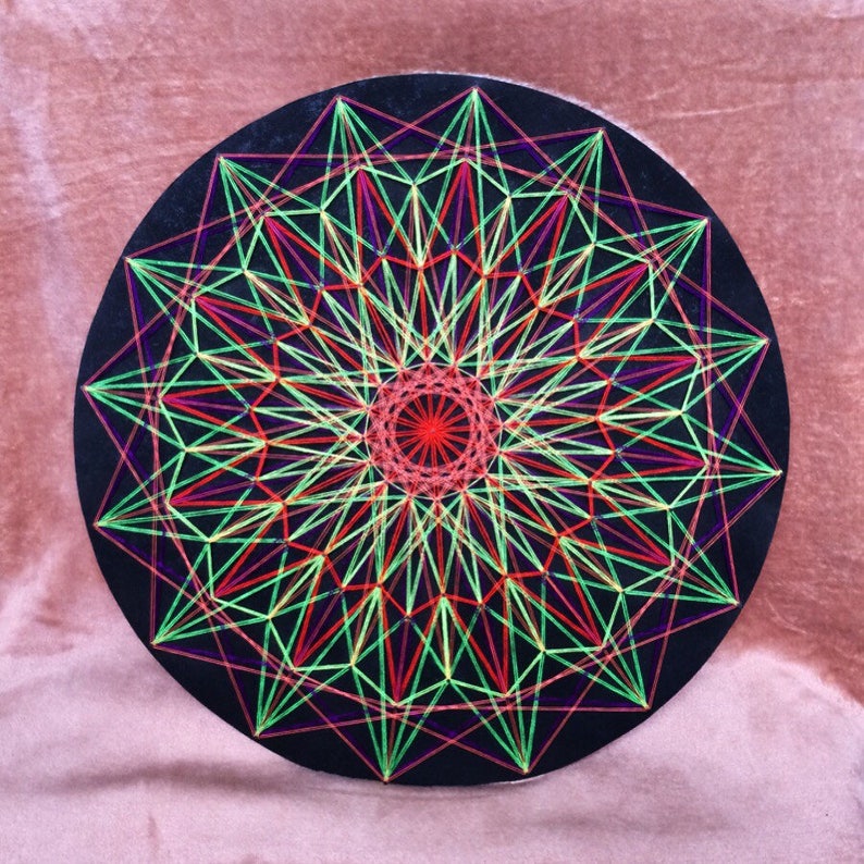 Psychosunrise mandala string art wall decor zen sacred Etsy Sri yantra wall art sri yantra mandala wood shree yantra