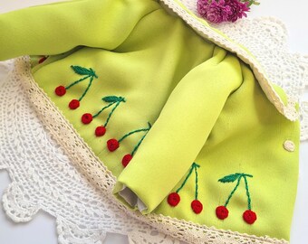 Handmade 18 Inch Doll Jacket: Embroidered Cherry Outfit
