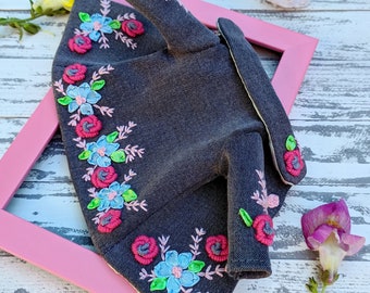 Cappotto in denim ricamato per bambole Blythe, Pullip e Momoko