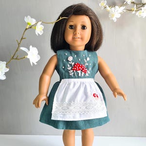 American Girl Doll Dress – Handmade Embroidered Outfit for 18 Inch Dolls – mushroom dress for American Girl Doll – Cute AG Doll Clothes