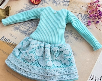Vestido turquesa para muñeca Blythe – Conjunto único para Neo Blythe – Ropa hecha a mano para muñecas de 30 cm