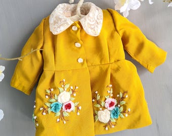 Vintage Style Embroidered Coat: Handmade 18 Inch Doll Clothes