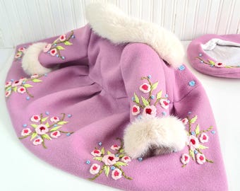 Embroidered Floral Coat and Beret Set for 18 Inch Dolls, American Girl Doll, 18 inch doll clothes