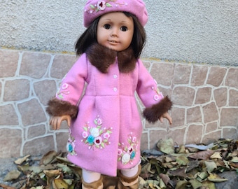 18 inch Doll clothes Coat with fur on the collar and sleeves and beret for 18 inch doll Doll clothes 18 inch doll outfit Doll clothing