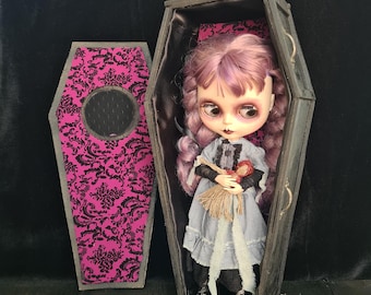 Handmade Gothic Coffin: Black Wood, Satin Lined, 12-inch Doll Accessory